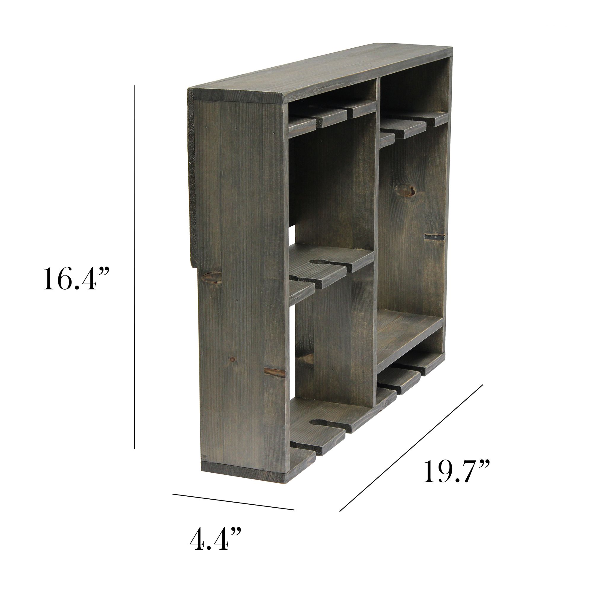 Bartow Rustic Gray Wood Wine Rack Shelf with Glass Holder