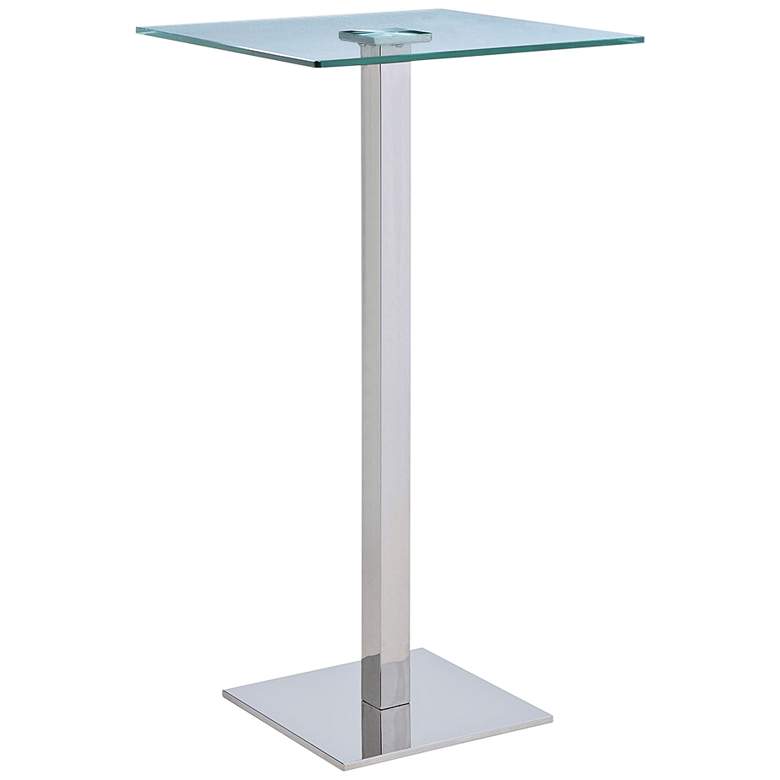 Image 1 Basel Square Clear Glass Top and Stainless Steel Bar Table