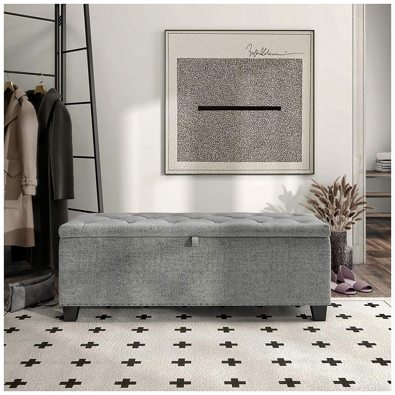 Image 2 Bash 48" Linen Gray Upholstered Bench with Storage more views