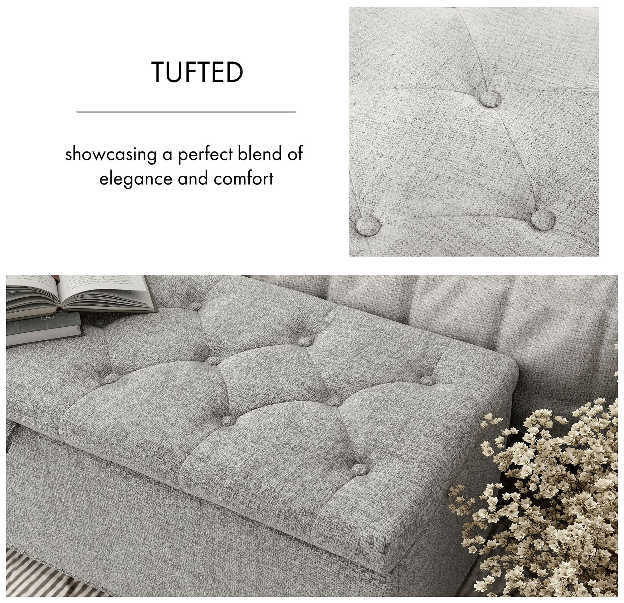 Bash 48" Linen Gray Upholstered Bench with Storage