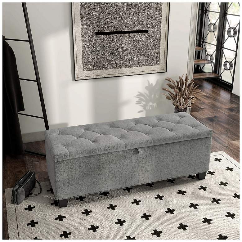 Image 3 Bash 48" Linen Gray Upholstered Bench with Storage more views