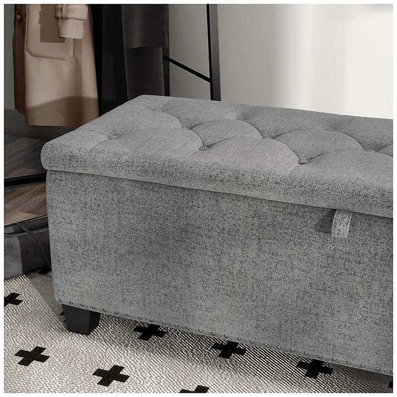 Image 7 Bash 48" Linen Gray Upholstered Bench with Storage more views