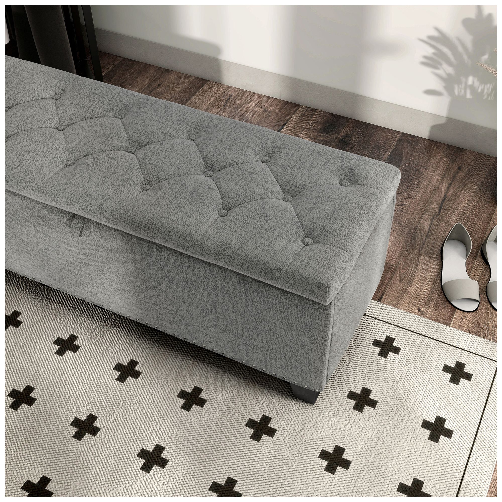 Bash 48" Linen Gray Upholstered Bench with Storage