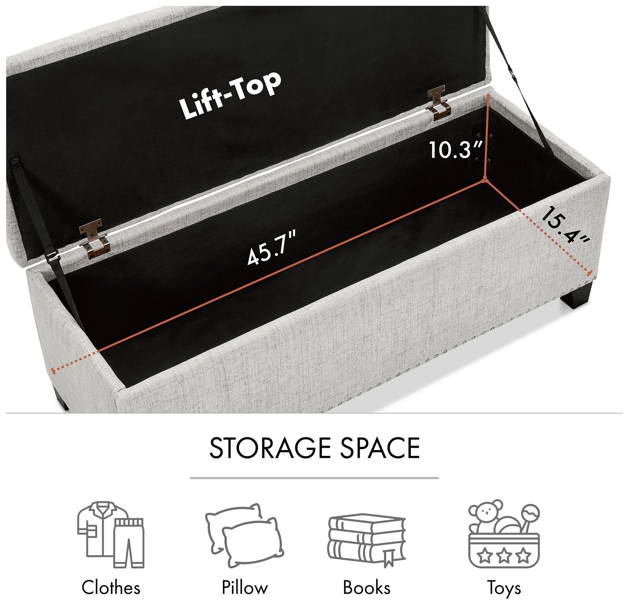 Bash 48" Linen Gray Upholstered Bench with Storage