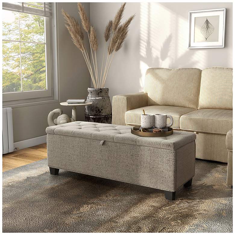 Image 2 Bash 48" Linen Light Brown Upholstered Bench with Storage more views
