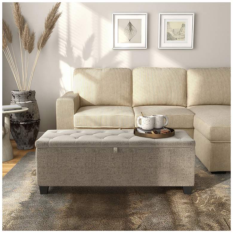 Image 3 Bash 48" Linen Light Brown Upholstered Bench with Storage more views