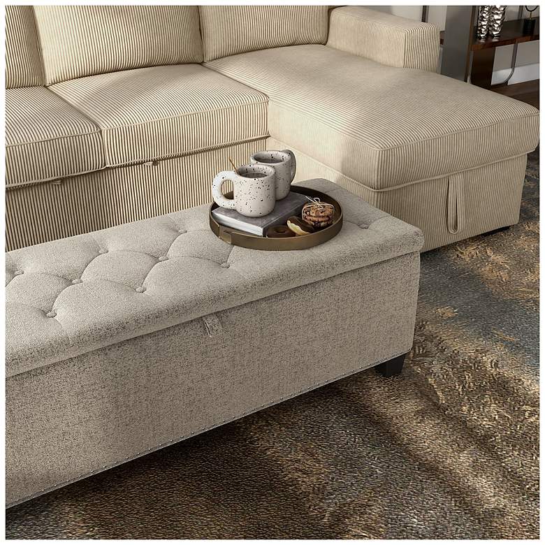 Image 7 Bash 48" Linen Light Brown Upholstered Bench with Storage more views
