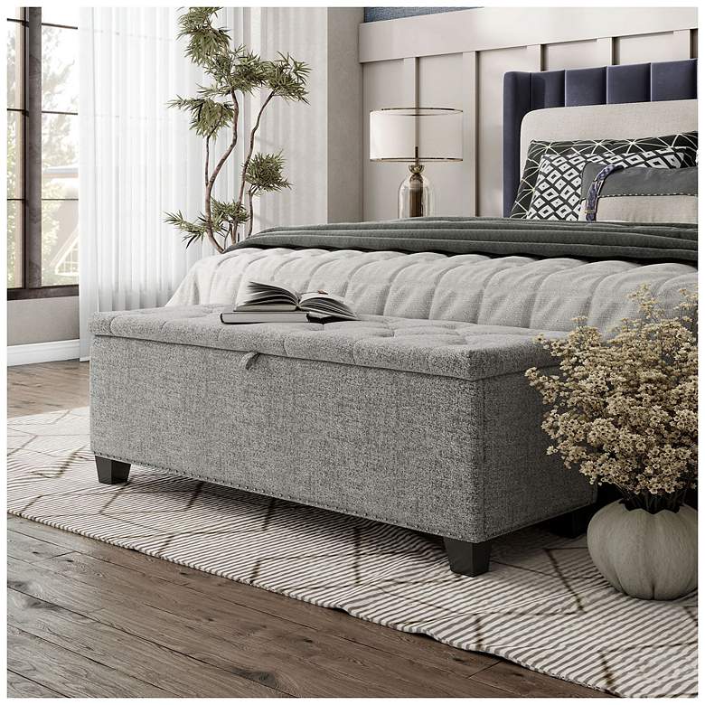 Image 2 Bash 48" Linen Light Gray Upholstered Bench with Storage more views