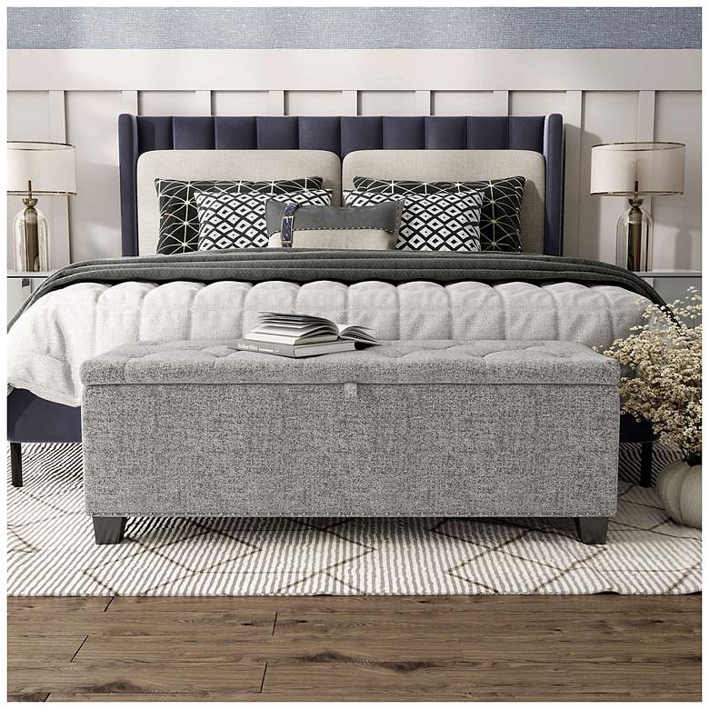 Image 3 Bash 48" Linen Light Gray Upholstered Bench with Storage more views