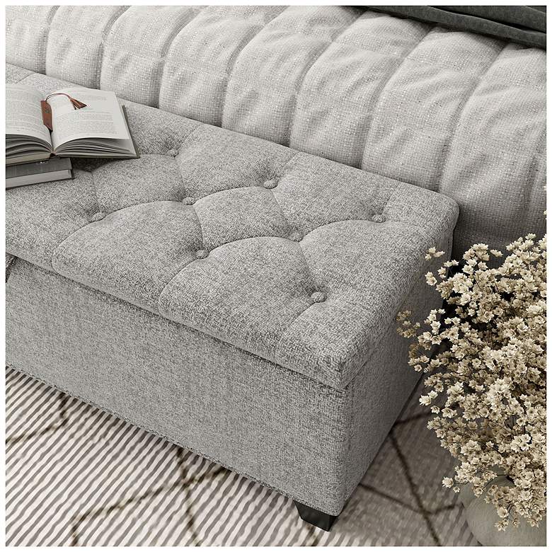 Image 7 Bash 48" Linen Light Gray Upholstered Bench with Storage more views
