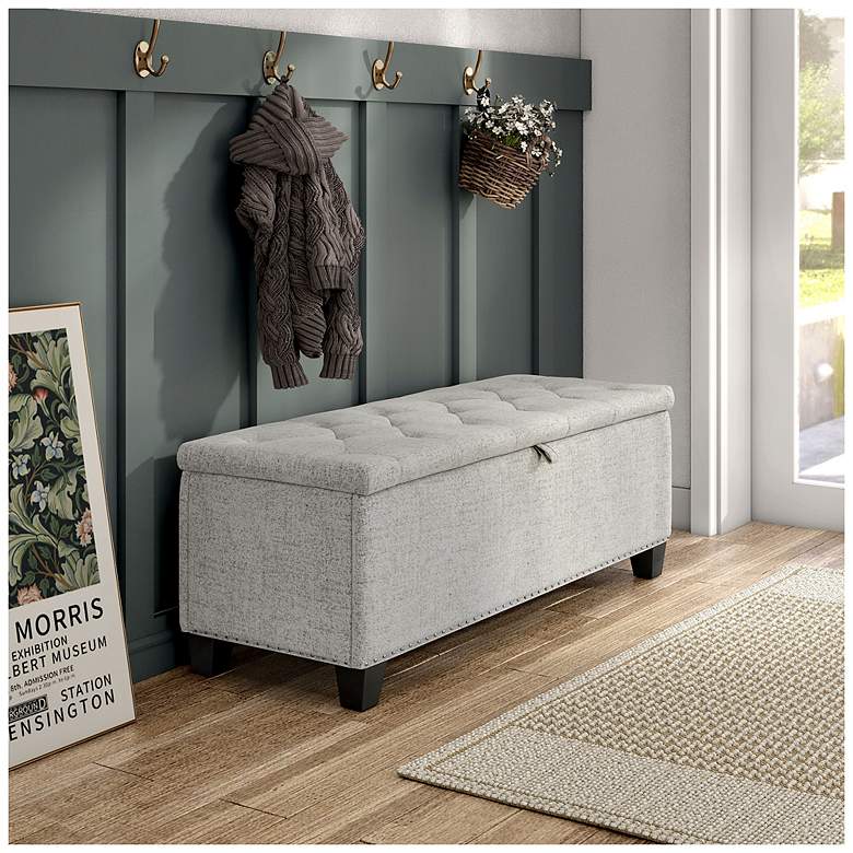 Image 2 Bash 48" Linen Off White Upholstered Bench with Storage more views