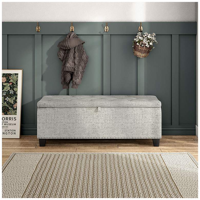 Image 3 Bash 48" Linen Off White Upholstered Bench with Storage more views