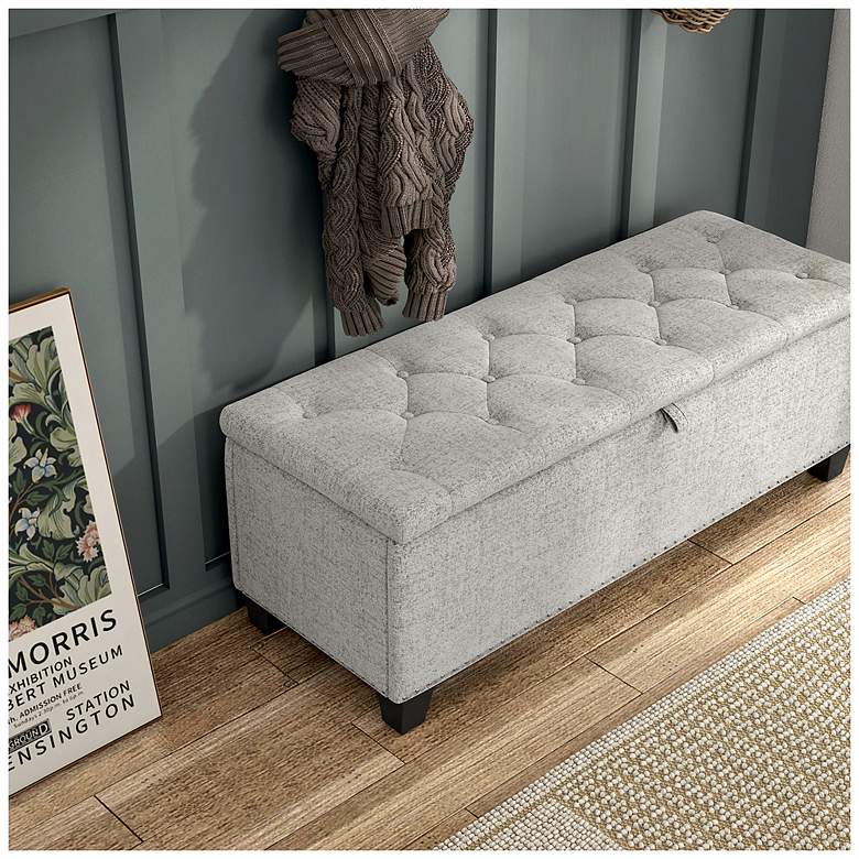 Image 7 Bash 48" Linen Off White Upholstered Bench with Storage more views