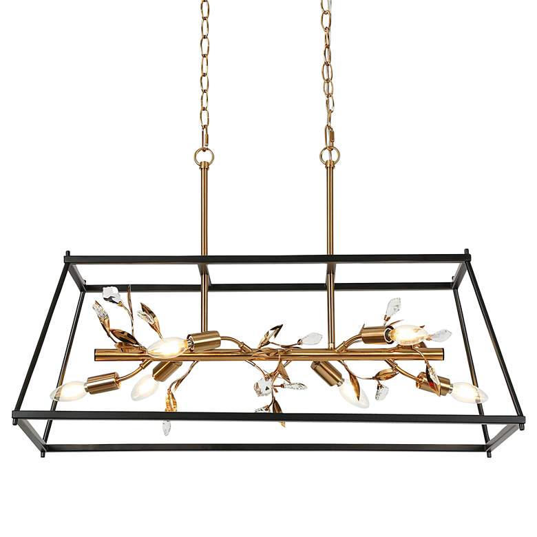 Image 1 Basia 31 1/2 inch Matte Black and Brass 6-Light Linear Island Chandelier