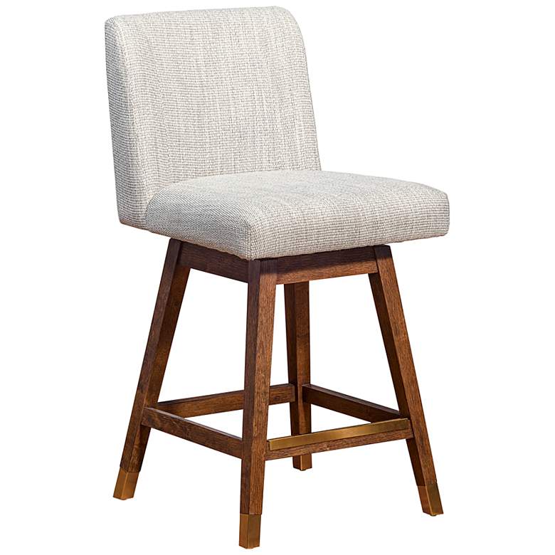 Image 1 Basila 26 in. Swivel Barstool in Brown Oak Finish with Beige Fabric