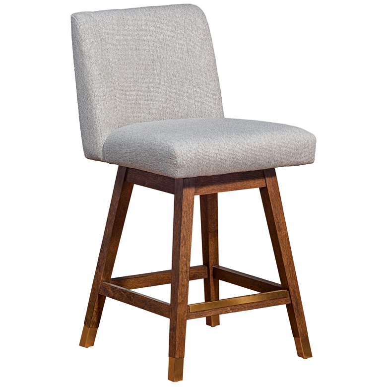 Image 1 Basila 26 in. Swivel Barstool in Brown Oak Finish with Taupe Fabric