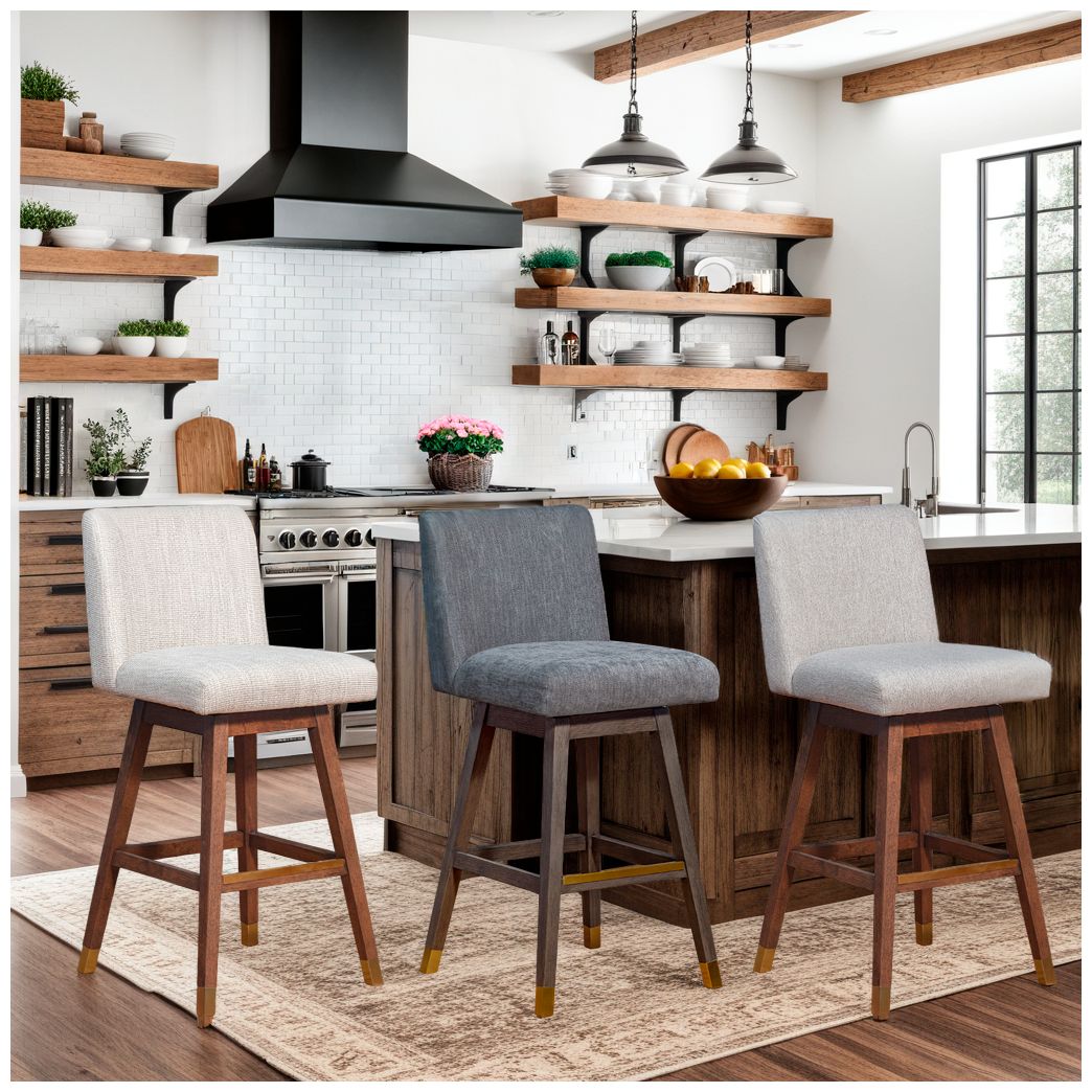 Basila 26 in. Swivel Barstool in Grey Oak Finish with Grey Fabric