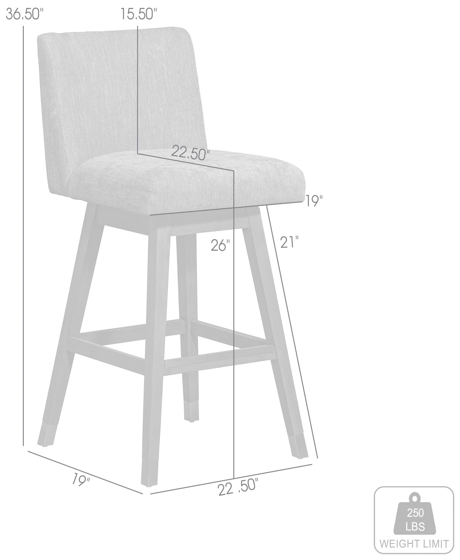 Basila 26 in. Swivel Barstool in Grey Oak Finish with Grey Fabric