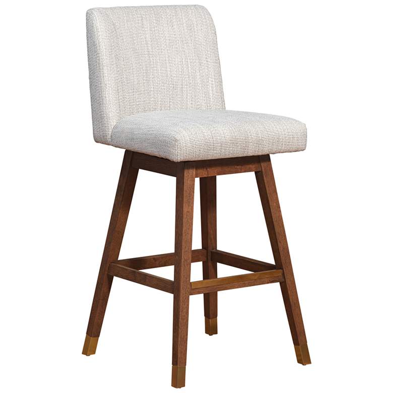 Image 1 Basila 30 in. Swivel Barstool in Brown Oak Finish with Beige Fabric