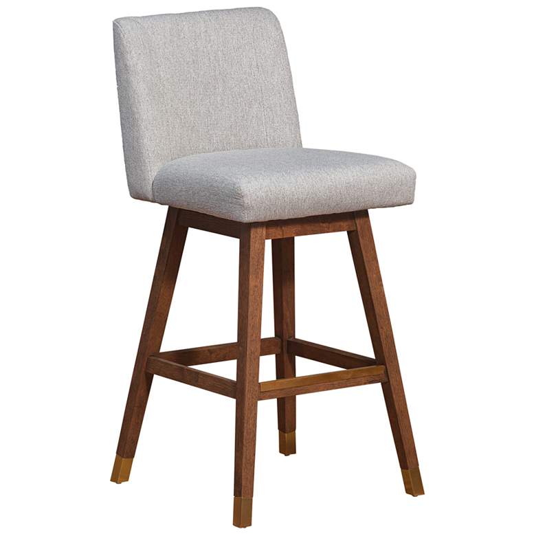 Image 1 Basila 30 in. Swivel Barstool in Brown Oak Finish with Taupe Fabric