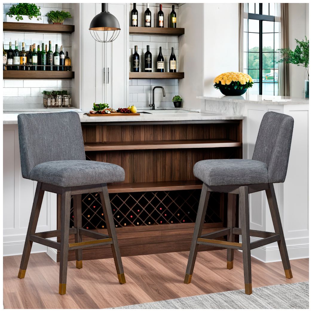 Basila 30 in. Swivel Barstool in Grey Oak Finish with Grey Fabric