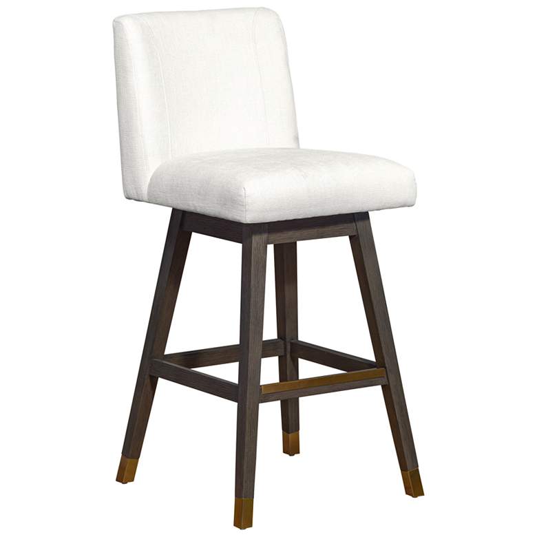 Image 1 Basila 30 in. Swivel Barstool in Grey Oak Finish with Pearl Fabric