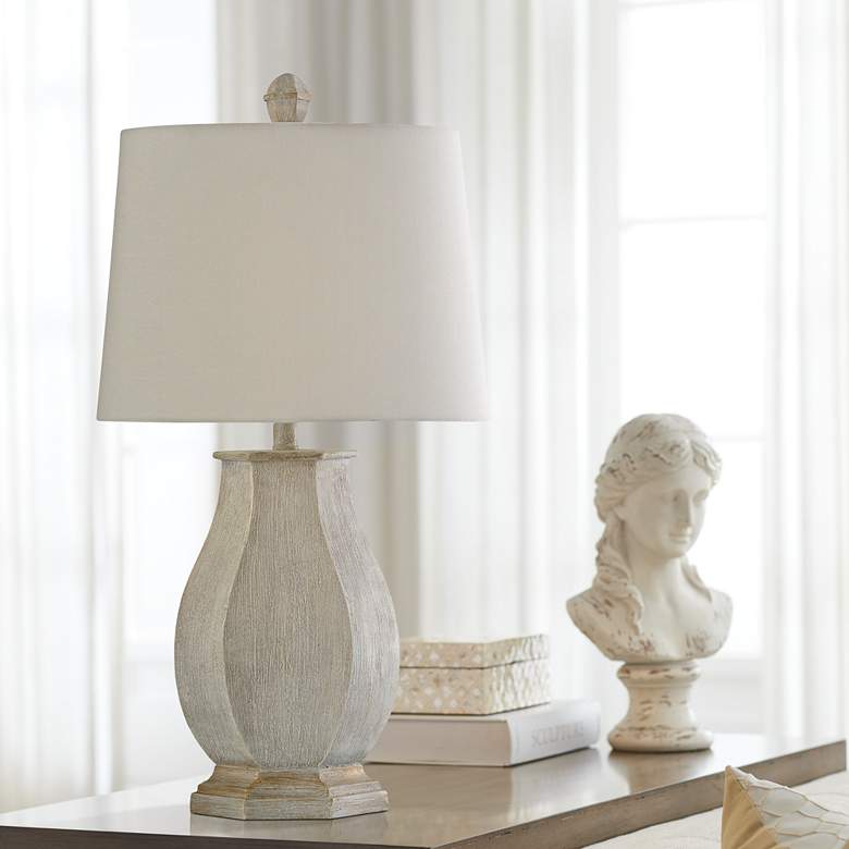 Image 1 Basilica Sky Grey Table Lamp with White Fabric Shade