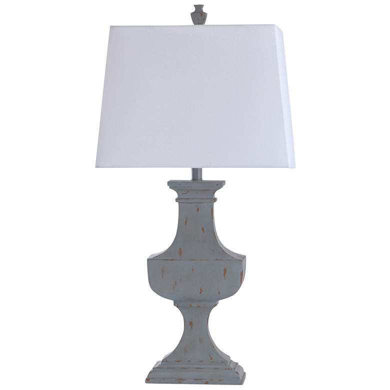 Image 1 Basilica Sky Urn Table Lamp - Weathered Gray Blue - White Shade