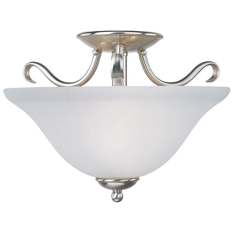 Image 1 Basix 2-Light 14 inch Wide Satin Nickel Semi-Flush Mount Light