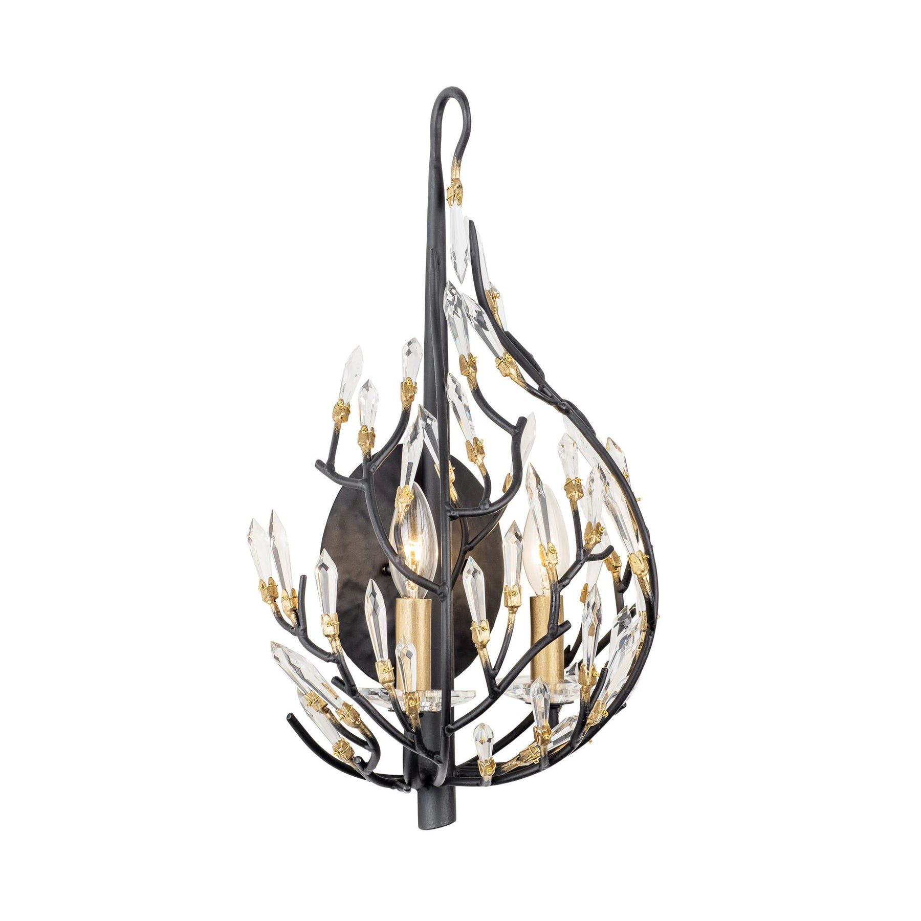Image 2 Bask 2-Lt Crystal Sconce - Matte Black/French Gold more views