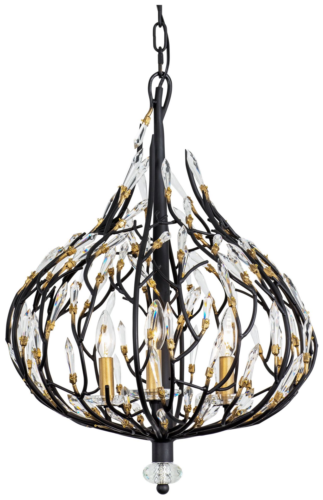 Bask 3-Lt Crystal Pendant - Matte Black/French Gold