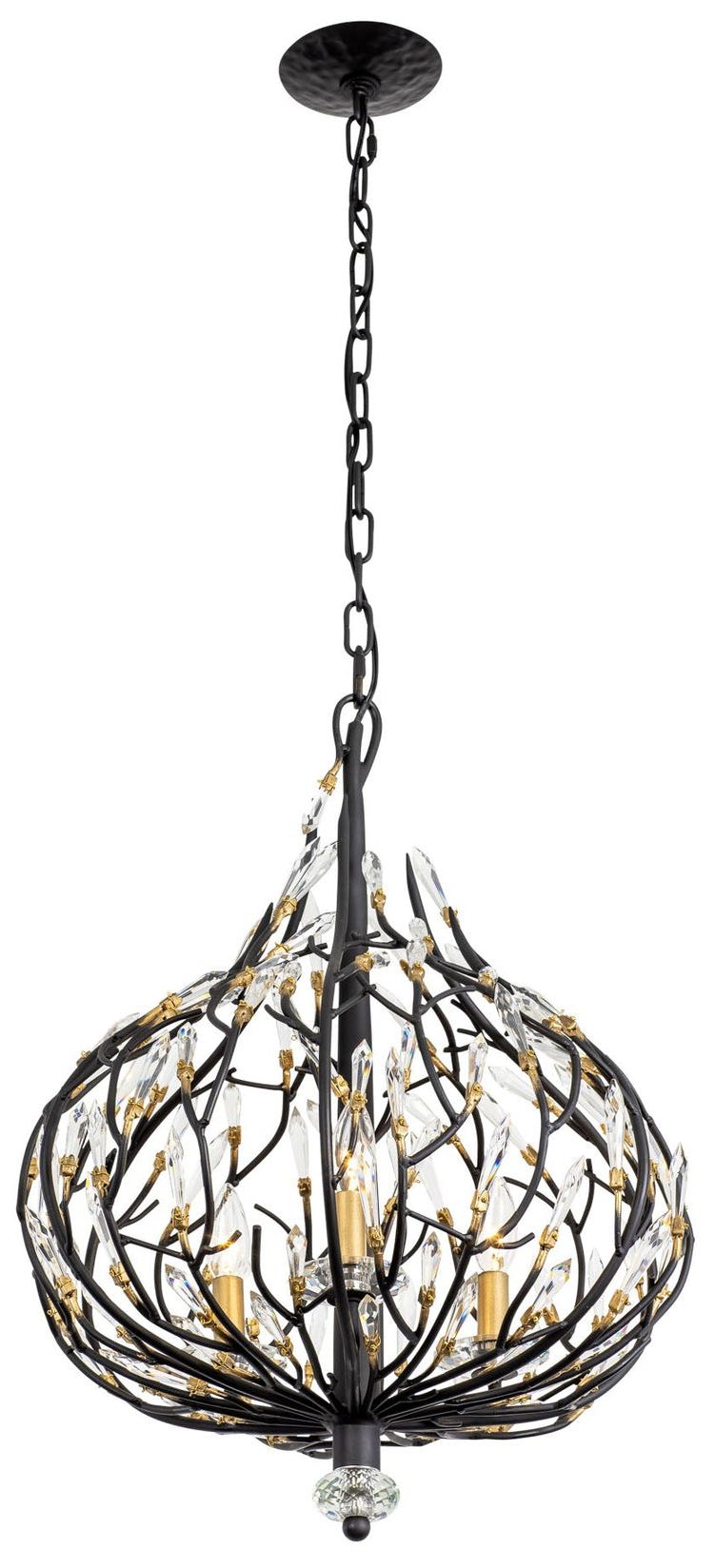 Image 2 Bask 3-Lt Crystal Pendant - Matte Black/French Gold more views