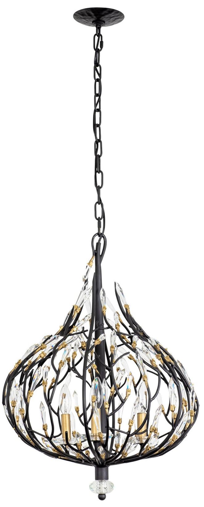 Image 4 Bask 3-Lt Crystal Pendant - Matte Black/French Gold more views