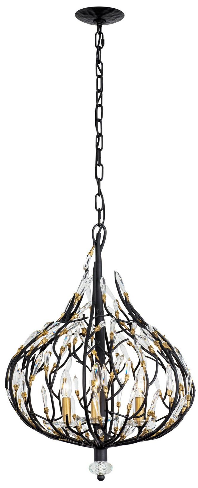 Image 5 Bask 3-Lt Crystal Pendant - Matte Black/French Gold more views