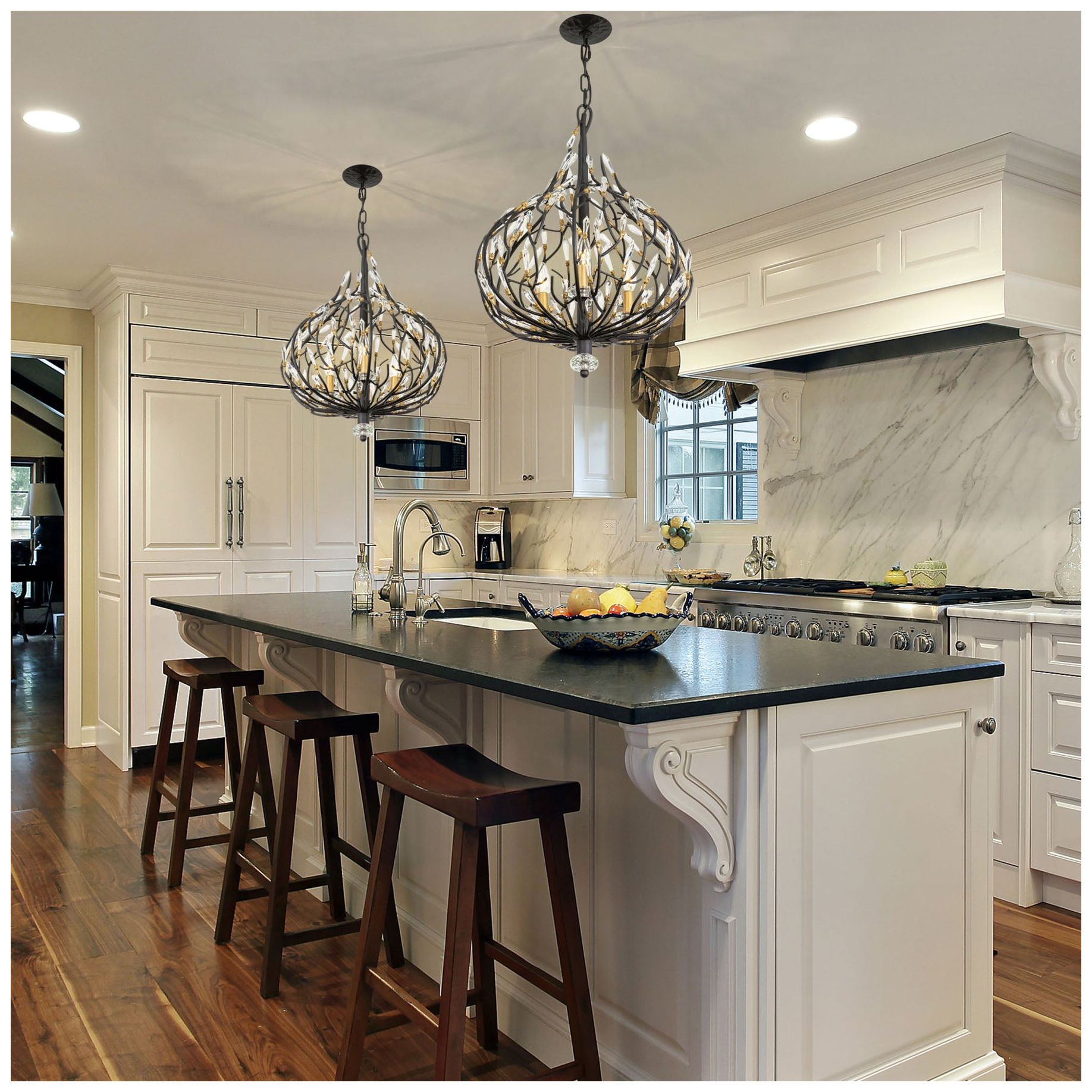 Image 6 Bask 3-Lt Crystal Pendant - Matte Black/French Gold more views