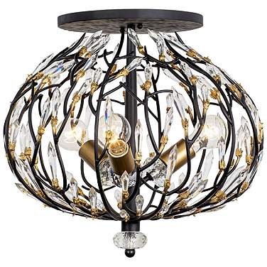 Bask 3-Lt Crystal Semi-Flush - Matte Black/French Gold