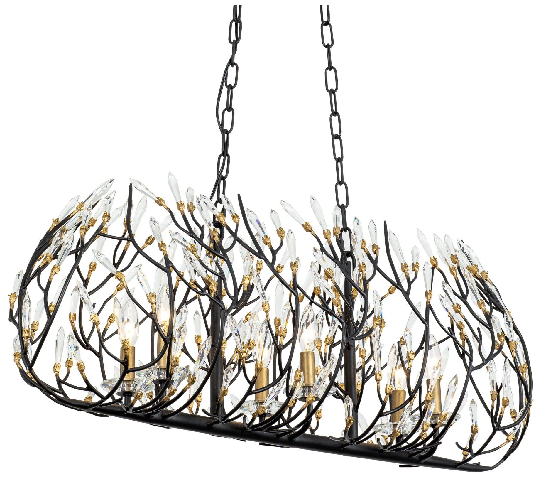 Bask 6-Lt Crystal Linear Pendant - Matte Black/French Gold