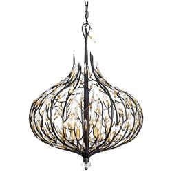 Bask 6-Lt Crystal Pendant - Matte Black/French Gold