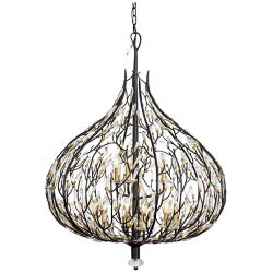 Bask 9-Lt Crystal Pendant - Matte Black/French Gold