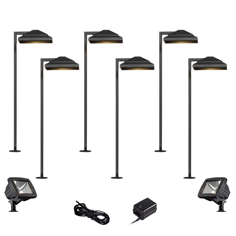 Image 1 Basset Textured Black 10-Piece LED Path and Flood Light Set