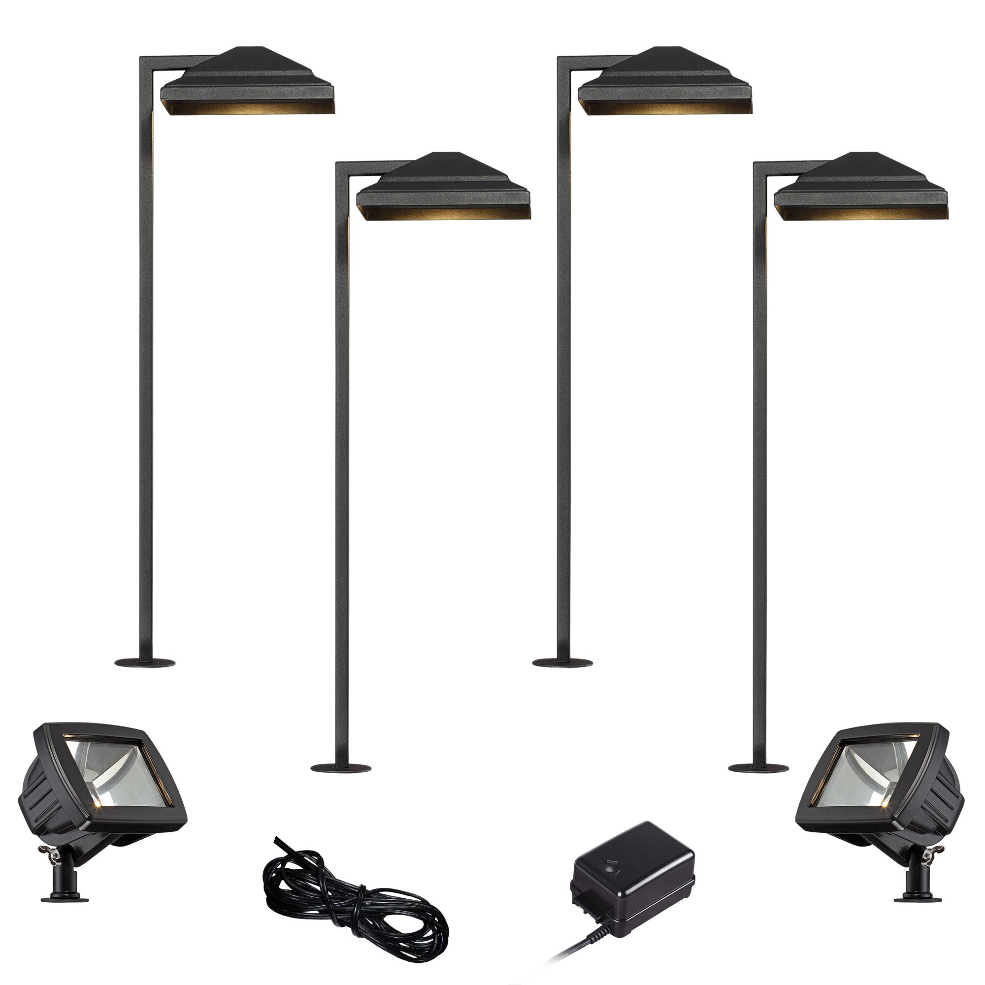 Basset Textured Black 8-Piece LED Path and Flood Light Set
