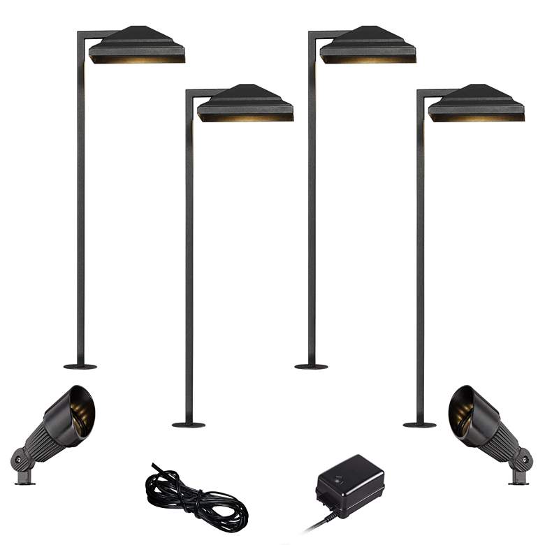 Image 1 Basset Textured Black 8-Piece LED Path and Spot Light Set