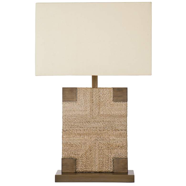 Image 1 Basset Woven 30 inch Brown Wood and Rattan Rectangular Table Lamp