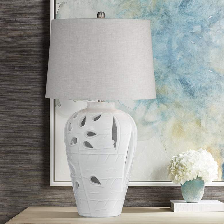 Image 1 Bassett Amur 29" High White Cutout Floral Vase Table Lamp