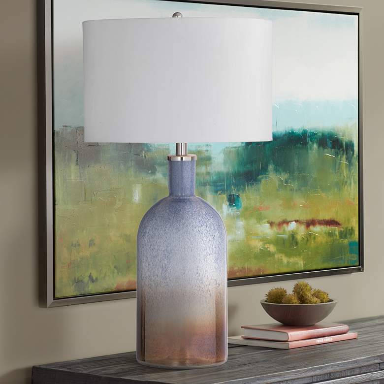 Image 1 Bassett Annalise 30 inch White Cotton and Modern Blue Glass Table Lamp
