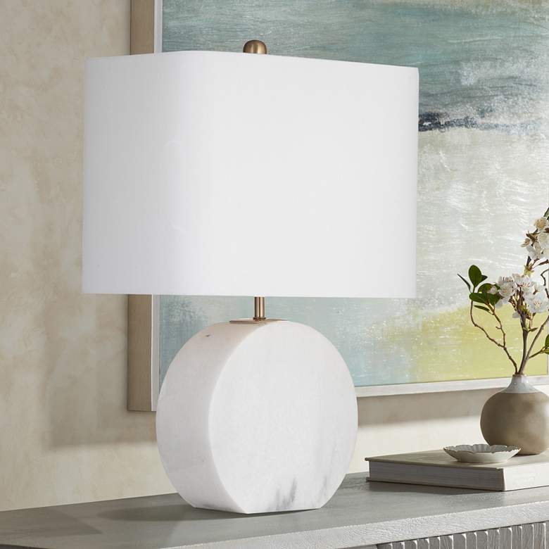Image 1 Bassett Coined 22" High Modern White Marble Accent Table Lamp