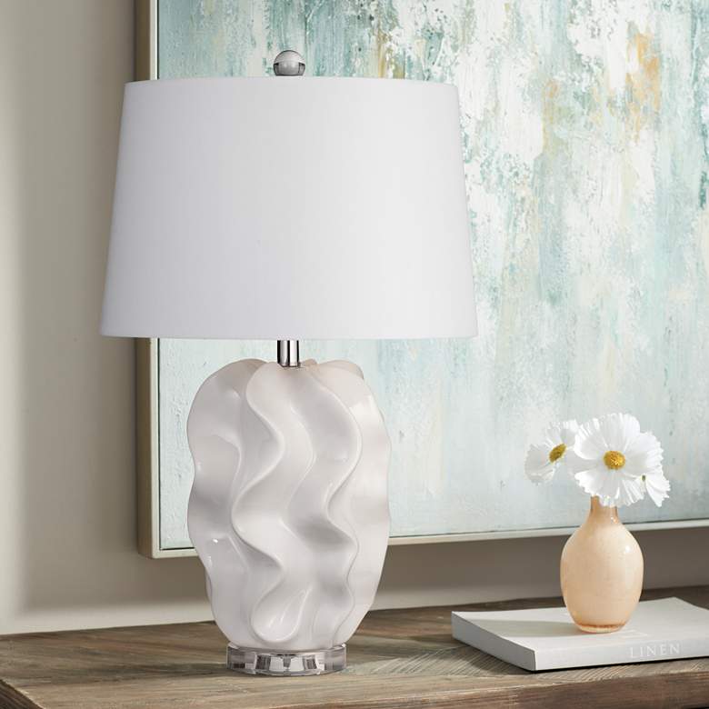 Image 1 Bassett Crete 26" High White Glaze Ceramic Sculptural Table Lamp