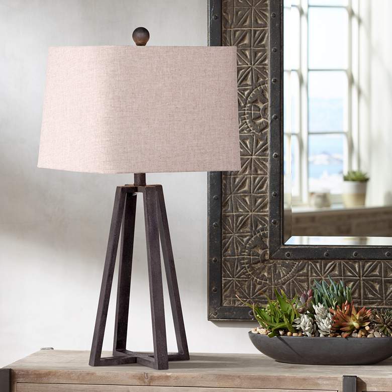 Image 1 Bassett Denison 28" Rustic Bronze Finish Open Geometric Table Lamp