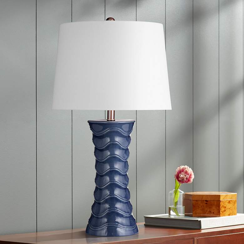 Image 1 Bassett Gere 29 inch High Modern Blue Ceramic Table Lamp