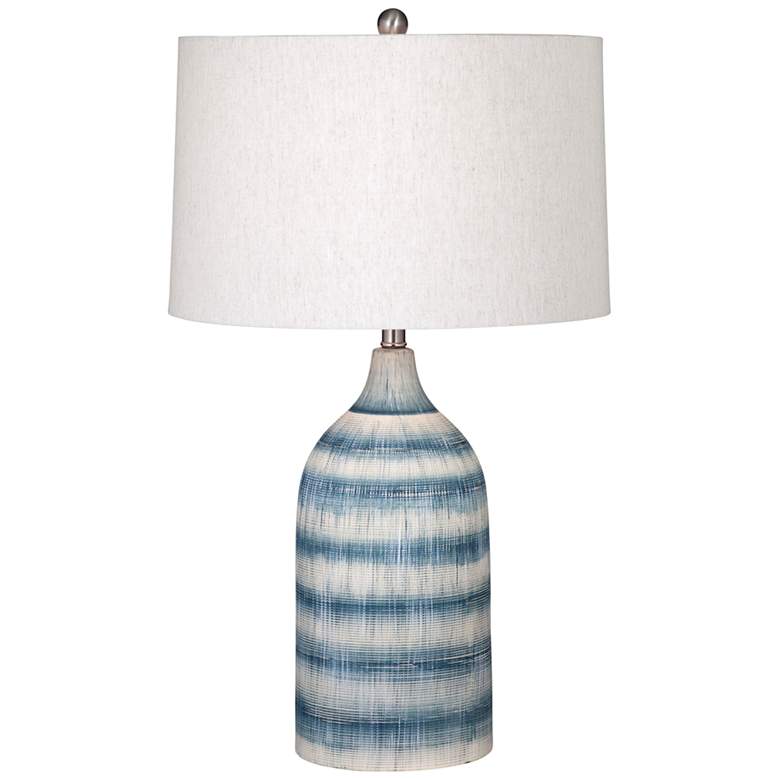 Image 2 Bassett Hayes 30 inch Matte Blue and Cream Strips Ceramic Table Lamp